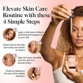 Kitsch face oil label close-up highlighting jojoba and argan oil benefits for nourishment