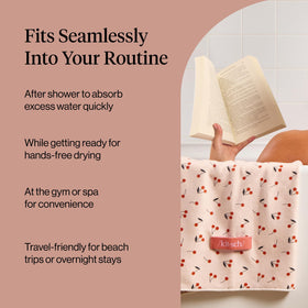 Kitsch neatly folded in travel bag showing compact portability and quick-dry benefit