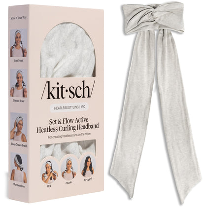 Kitsch front view of heather gray headband showing shape and compact design benefit