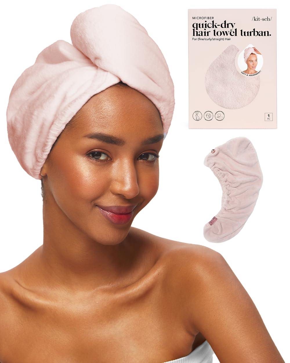 Kitsch front packaging showing pink towel and brand benefit