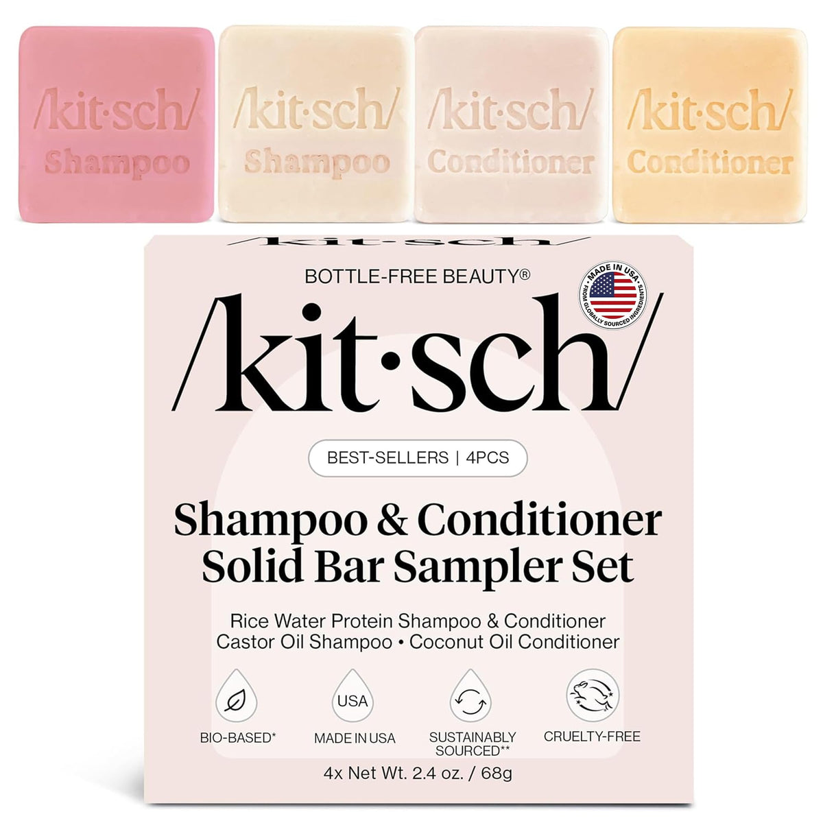 Kitsch front packaging sampler set showing the four bars and eco benefit
