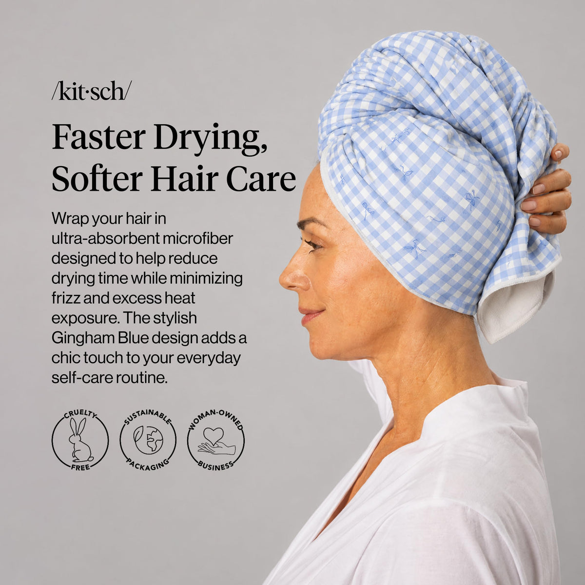 Kitsch close-up of microfiber weave highlighting fast moisture wicking and gentle feel