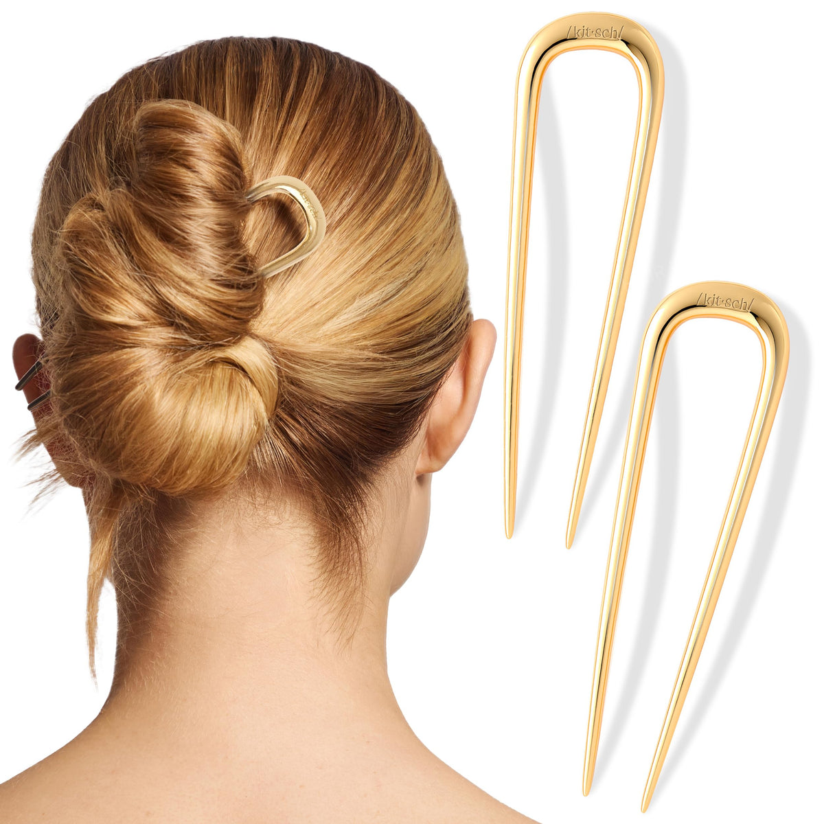 Kitsch gold pins front view showing sleek finish and elegant look