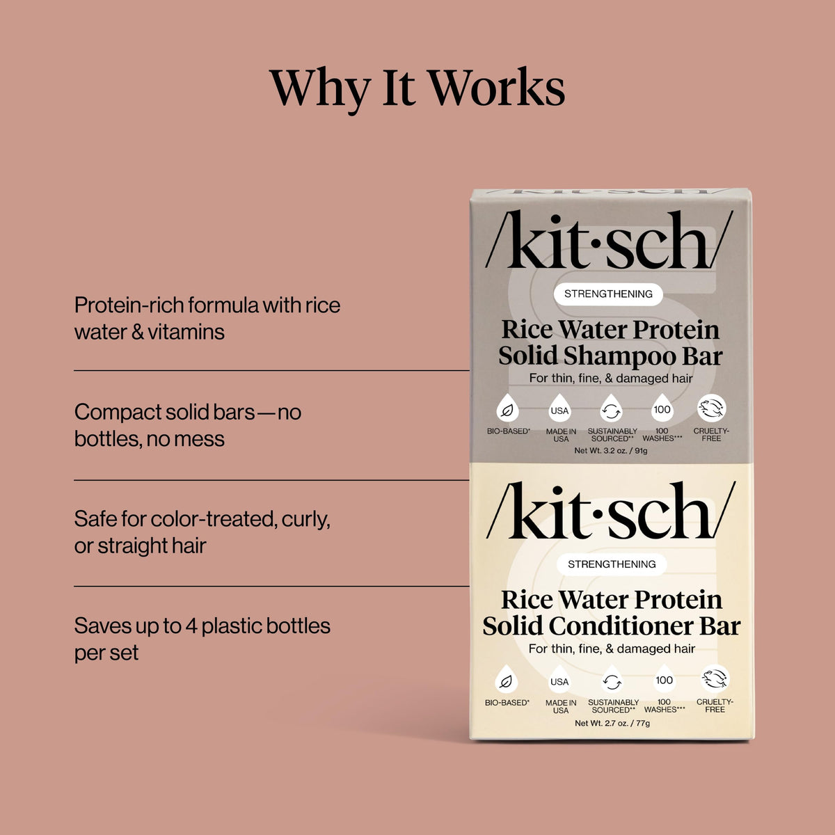 kitsch hair before and after image showing strengthened, shinier strands