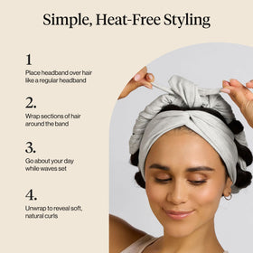 Kitsch detailed shot of hair wrapped around band illustrating even curl formation benefit