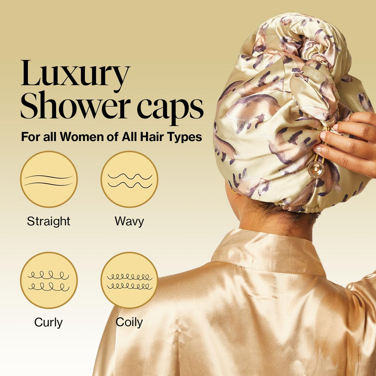 Kitsch towel wrapped on model's head, demonstrates secure comfortable hold