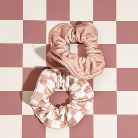 Kitsch scrunchie on bathroom vanity illustrating convenient daily routine benefit