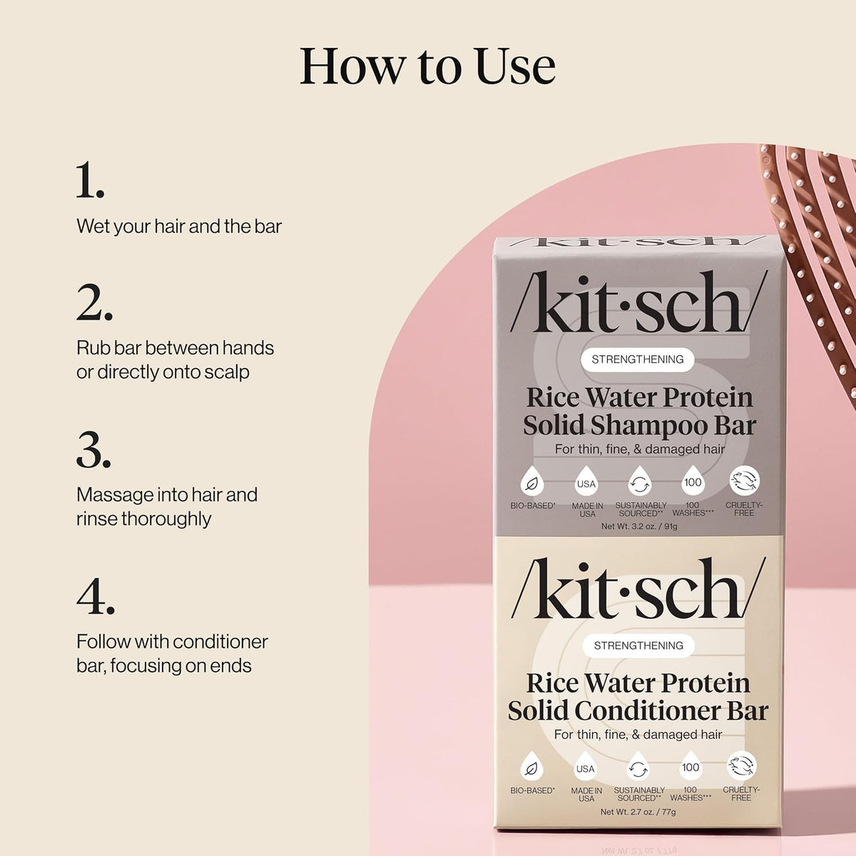 Kitsch bars styled on bathroom shelf portraying sustainable daily routine