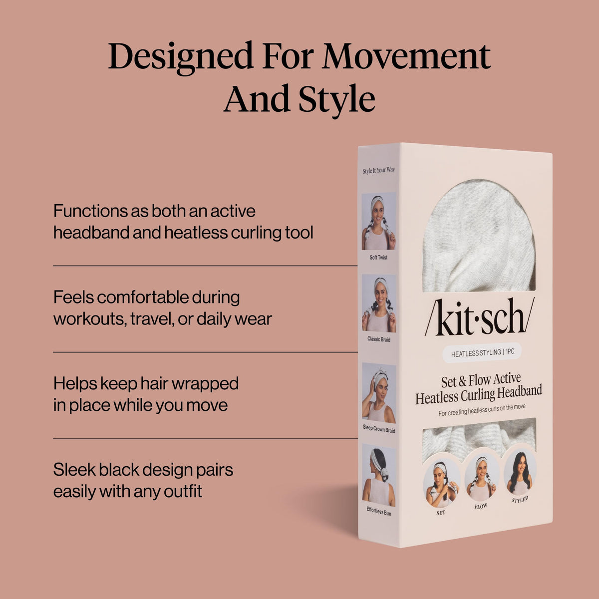 Kitsch headband shown on pillow overnight demonstrating heatless curling convenience benefit