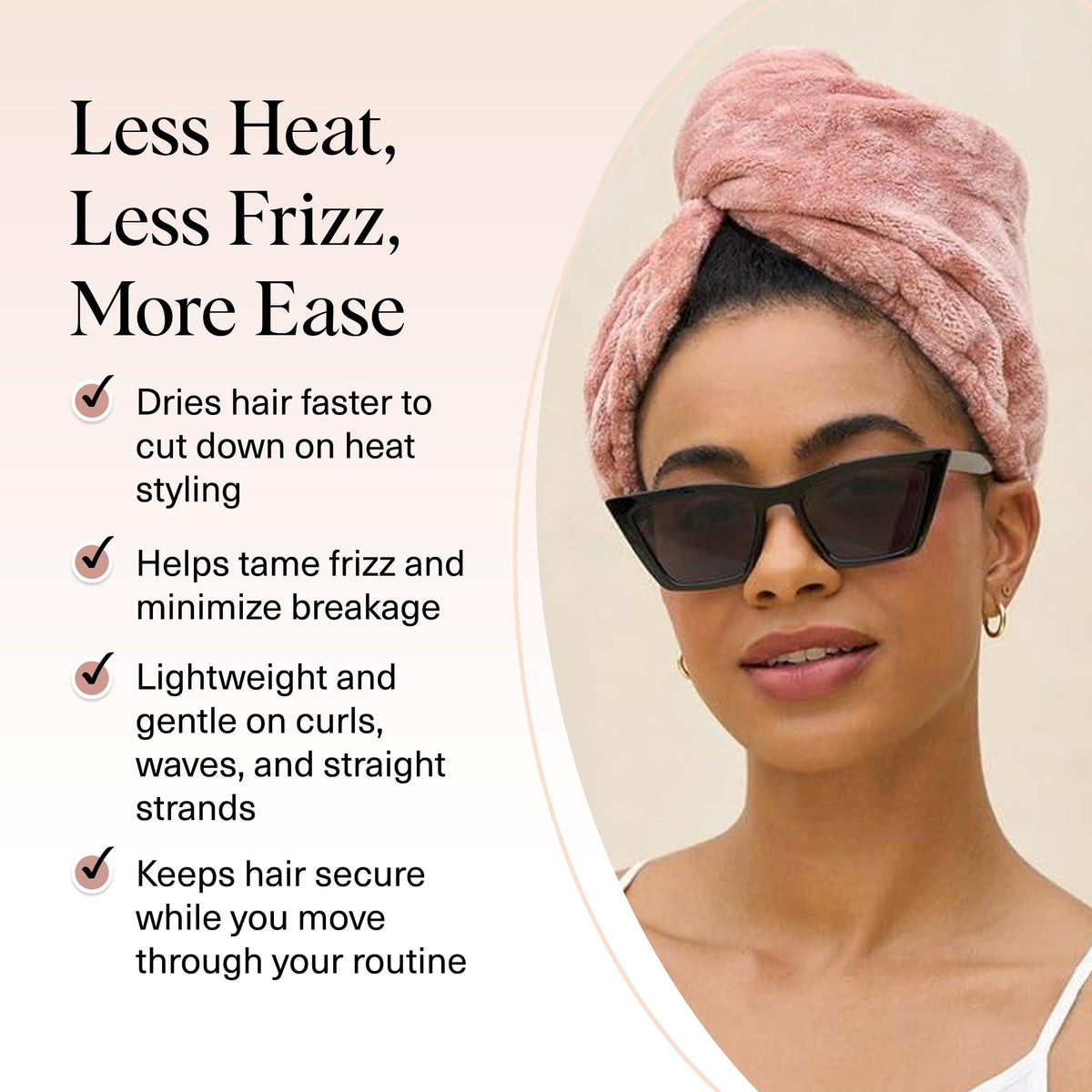 Kitsch wrapped on long hair demonstrating secure hold and quicker drying benefit