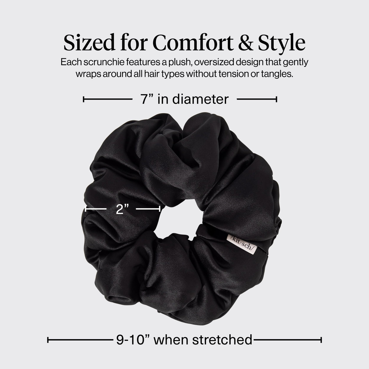 Kitsch scrunchie securing a ponytail for a smooth, creaseless result