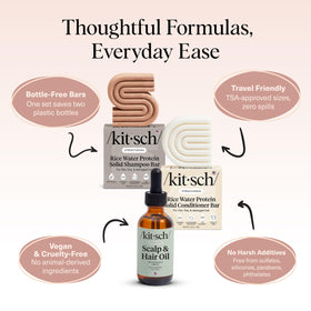 Kitsch pre-wash scalp serum bottle label showing rosemary and biotin blend
