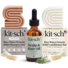 Kitsch front packaging of rice water shampoo conditioner set shows eco benefits