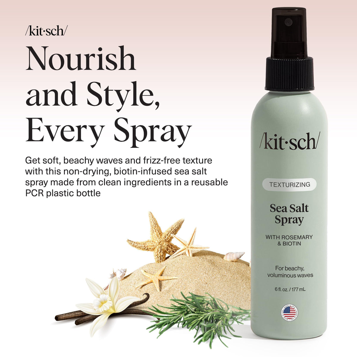 Kitsch label close-up highlighting rosemary and biotin ingredients