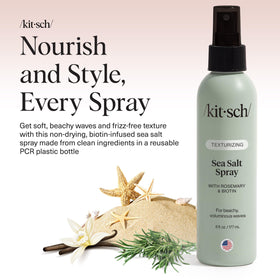 Kitsch label close-up highlighting rosemary and biotin ingredients