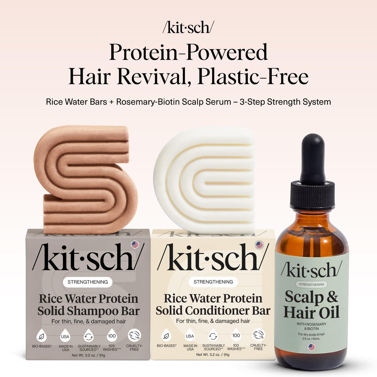 Kitsch shampoo bar close-up texture highlights nourishing rice protein