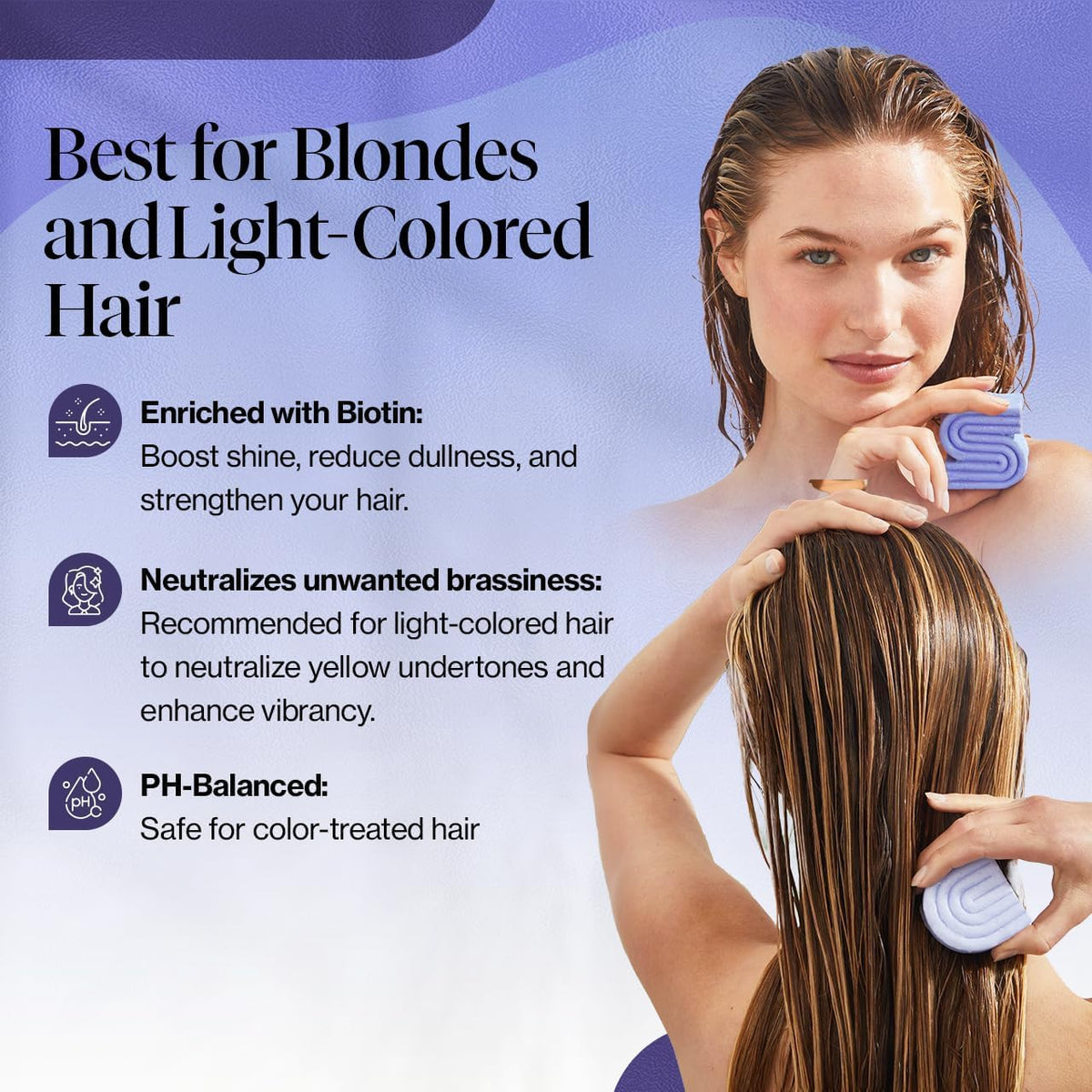 Kitsch purple shampoo lather on hands demonstrating toning pigment and cleansing benefit