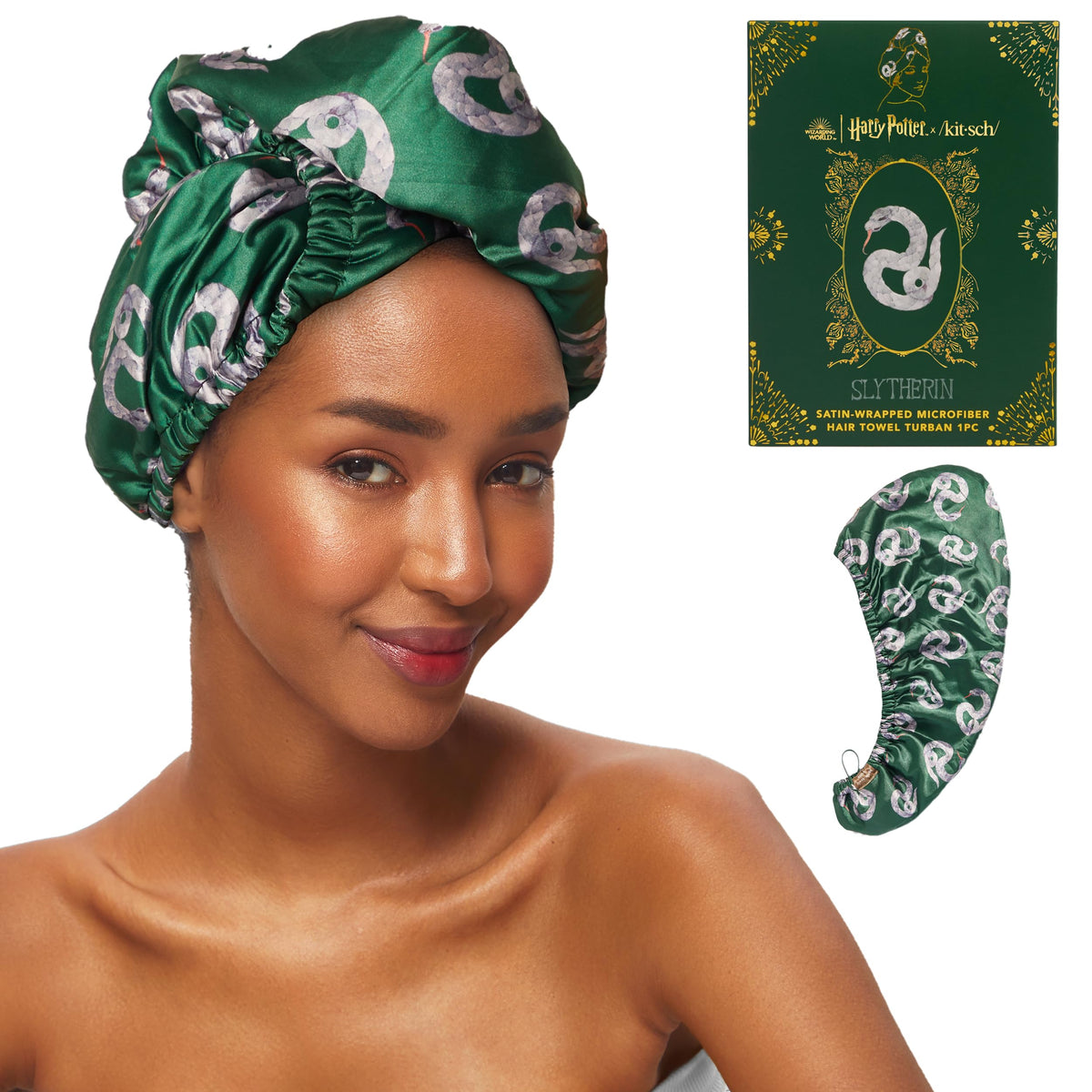 Kitsch Slytherin front packaging showing house crest and quick-dry benefit