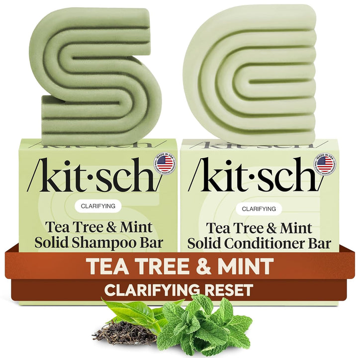 Kitsch front packaging showing the tea tree shampoo and conditioner set benefits