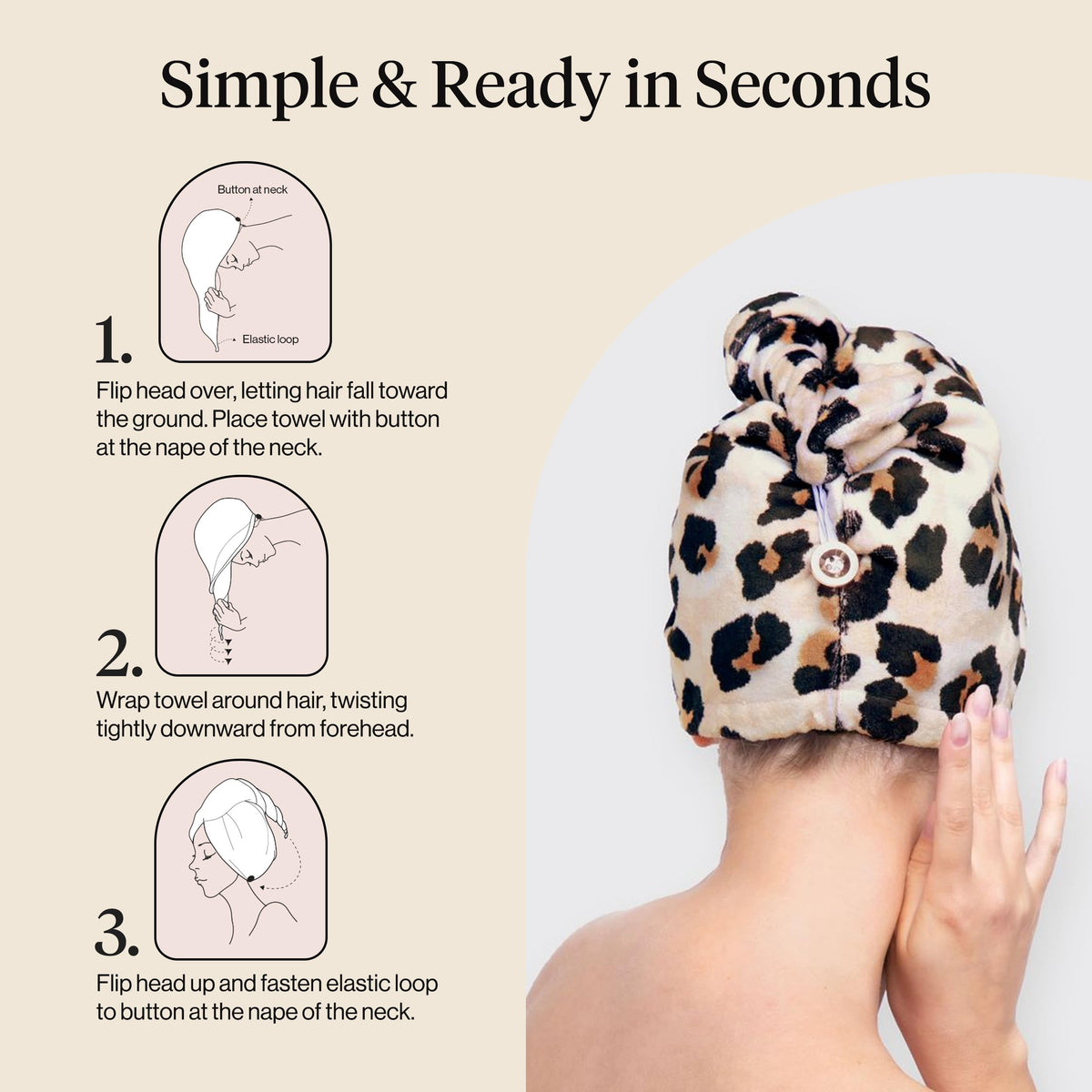 Kitsch towel absorbing water from wet hair demonstrating superior moisture wicking