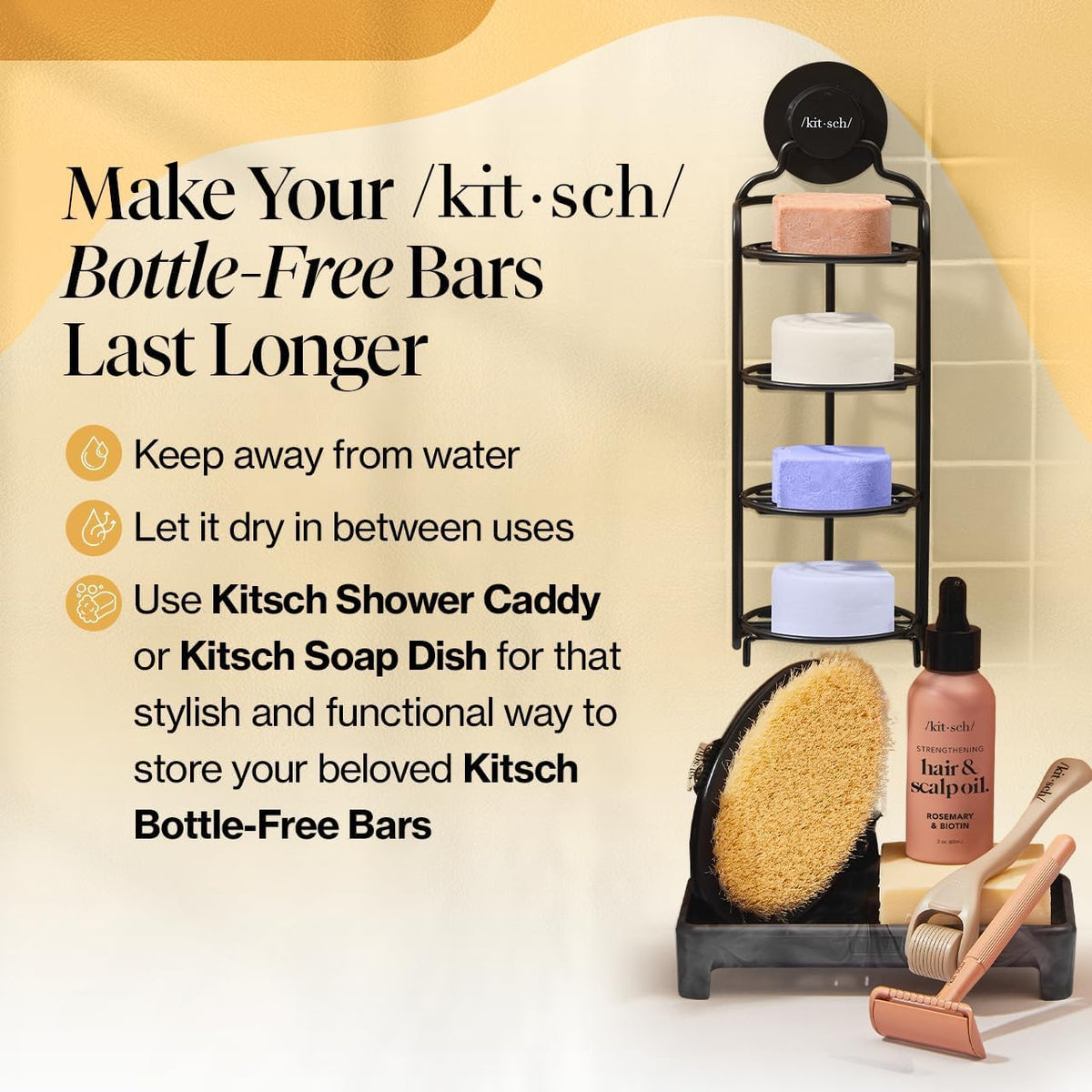 Kitsch shampoo bar being lathered on wet hair demonstrating easy application