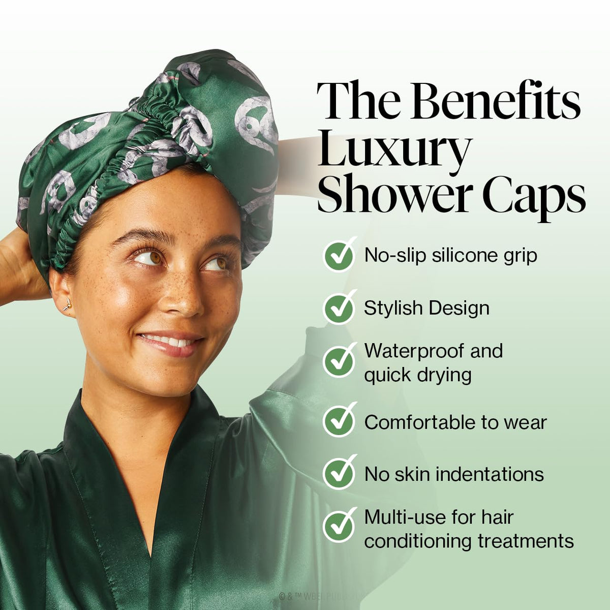 Kitsch wrap secured on long hair in bathroom that reduces blow-dry time