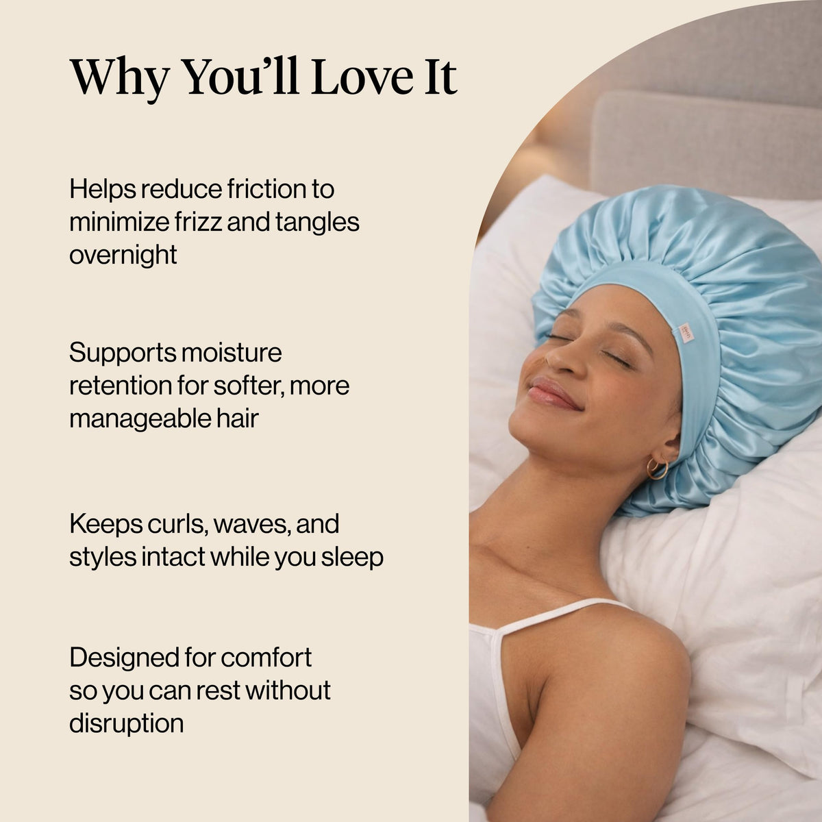 Kitsch bonnet paired with heatless rollers to preserve styled curls