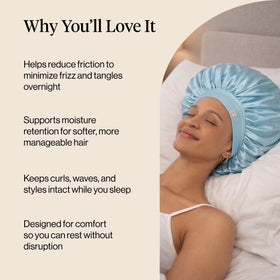 Kitsch bonnet paired with heatless rollers to preserve styled curls