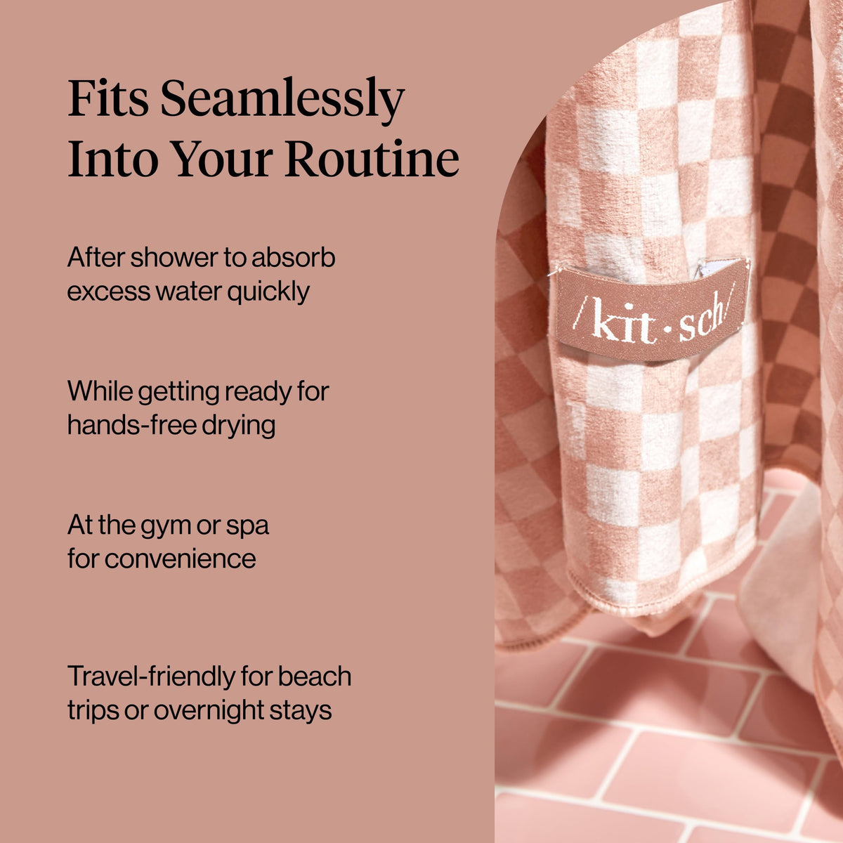 Kitsch folded compactly in a gym bag showing travel-friendly quick-dry benefit