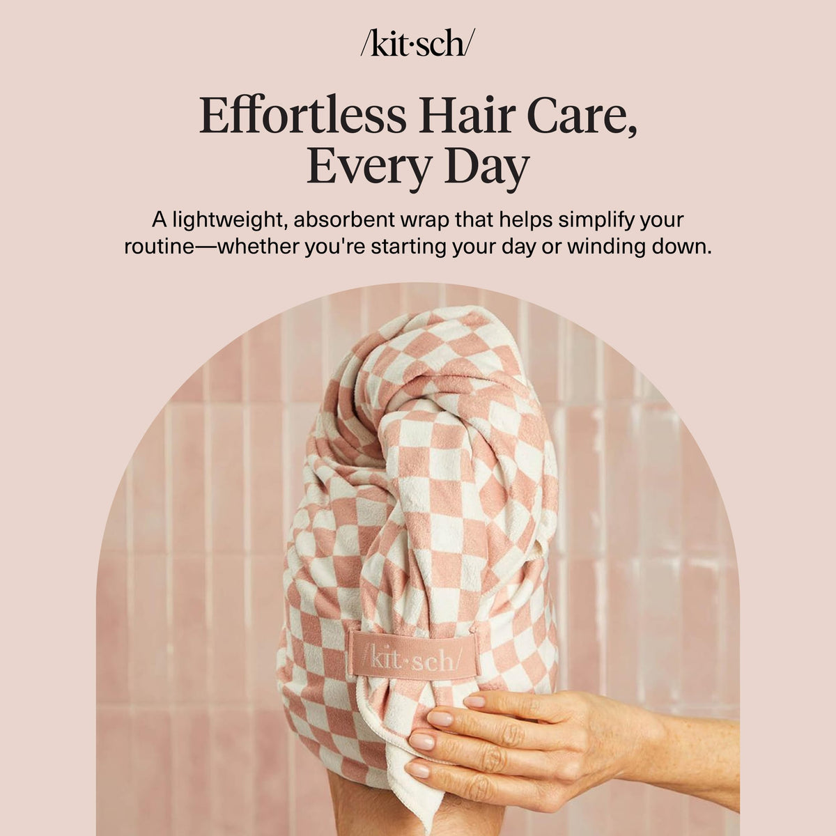 Kitsch displayed on shower rack in a bathroom setting, showing everyday use