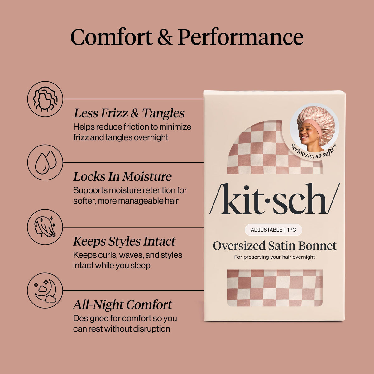 Kitsch bonnet adjustable ties detail for customizable secure-fit benefit
