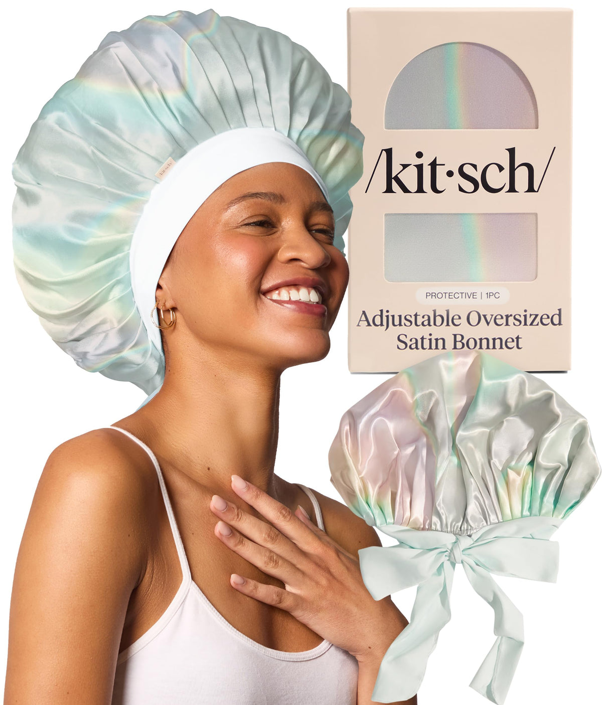 Kitsch bonnet front view showing roomy fit and gentle protection