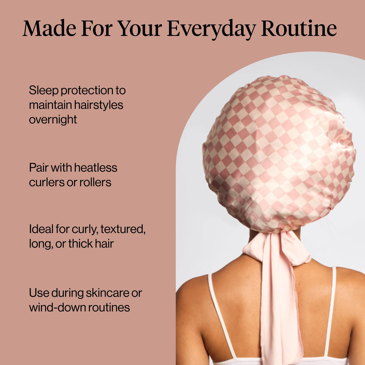 Kitsch bonnet inside lining view revealing double-layer satin for reduced friction