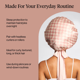 Kitsch bonnet inside lining view revealing double-layer satin for reduced friction