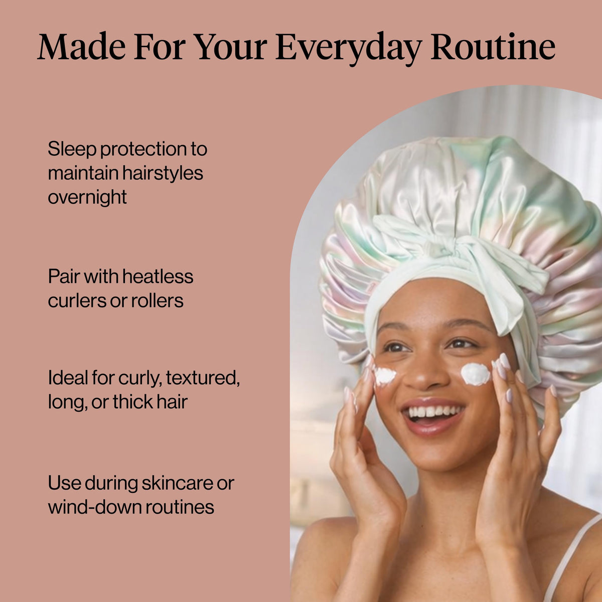 Kitsch bonnet paired with heatless curlers to maintain curl shape