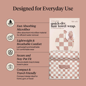 Kitsch worn by woman wrapping hair, demonstrating secure hold and fast drying