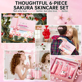 KIUORET cherry blossom and ingredients flatlay emphasizing botanical nourishment
