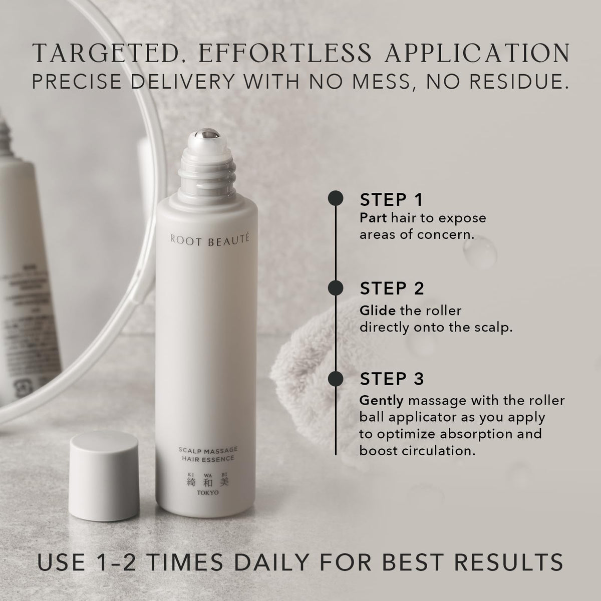 Kiwabi applied to thinning area on scalp showing easy, targeted use
