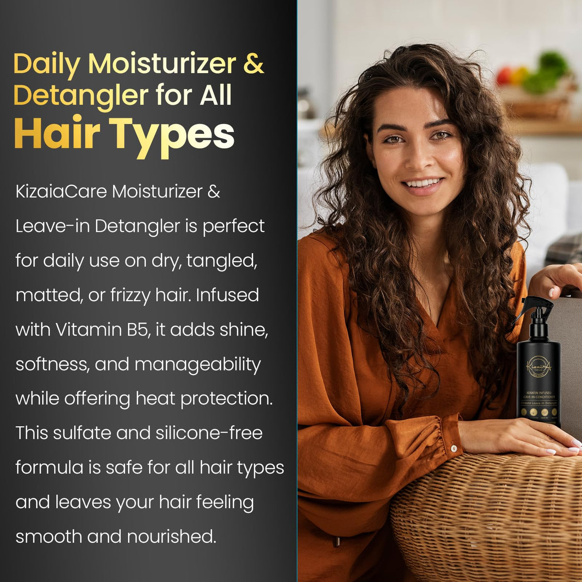 Kizaïa Tangle Hair Expert argan oil droplet highlighting nourishing benefit