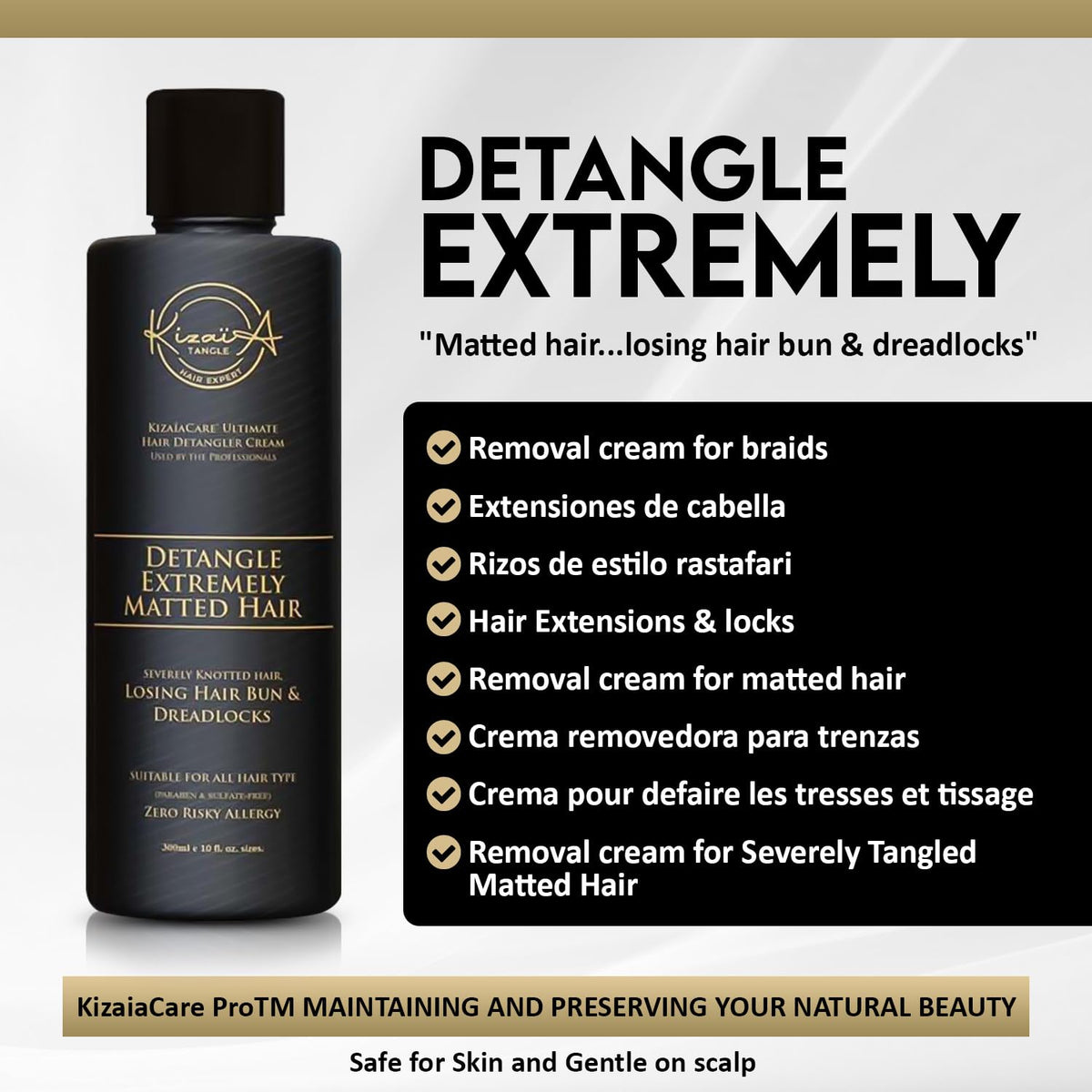 Kizaïa Tangle Hair Expert used on a child’s hair for gentler detangling