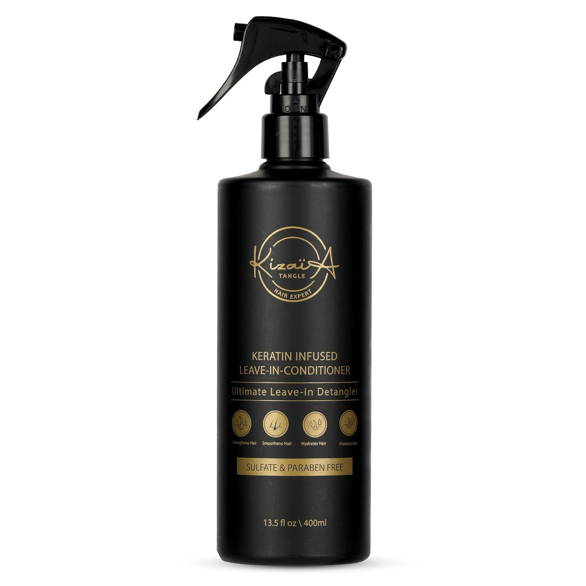 Kizaïa Tangle Hair Expert front packaging showing bottle and label benefit