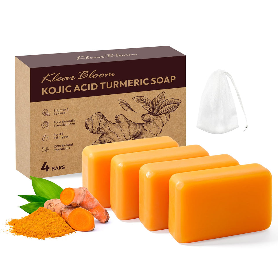 KlearBloom front packaging showing four brightening soap bars and product label for clarity