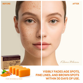 KlearBloom ingredient close-up highlighting turmeric and kojic acid for skin brightening