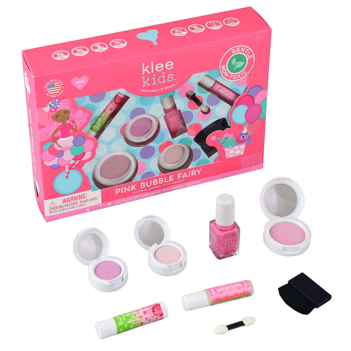 Klee Naturals open mineral eyeshadow and crystal blush highlighting shimmer