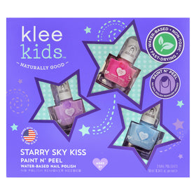 Klee Naturals front packaging showing the Starry Sky Kiss set and safe ingredients