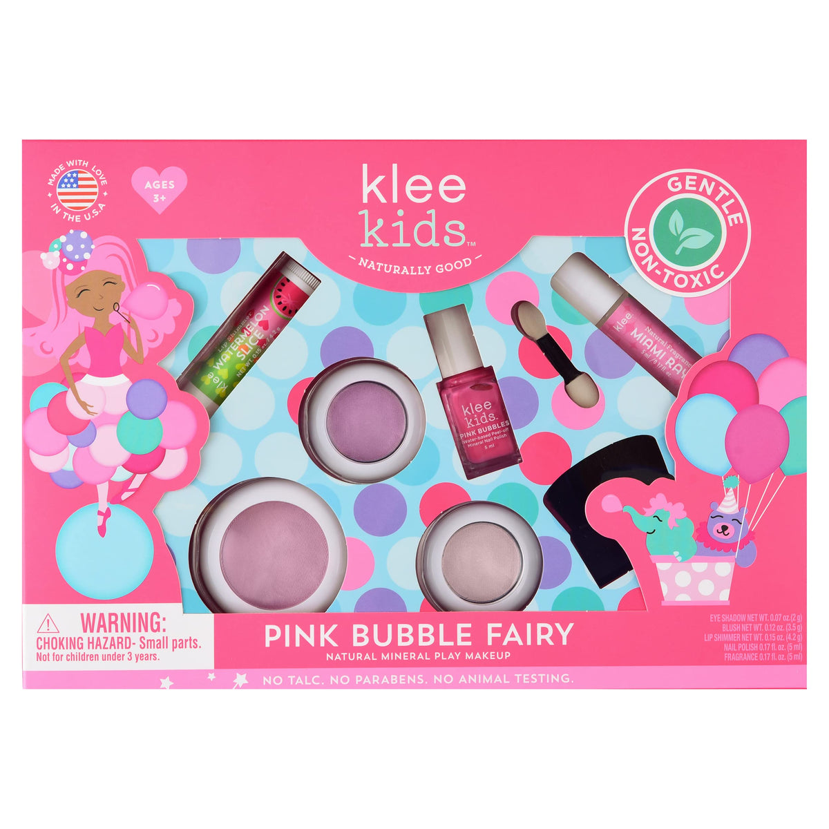 Klee Naturals front packaging showing playful Pink Bubble Fairy and kit benefits