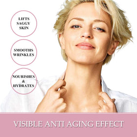 kleem organics lifestyle shot of model using cream on décolleté, conveys everyday confidence