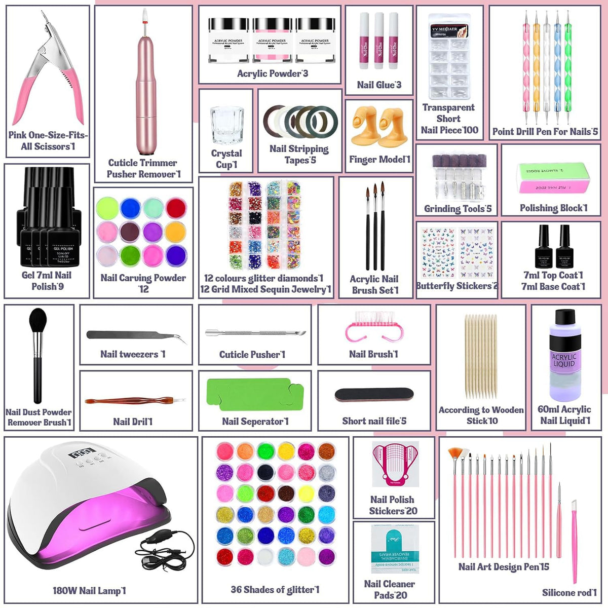 Klemon sculpting and glitter powders open to show color variety and mixing options