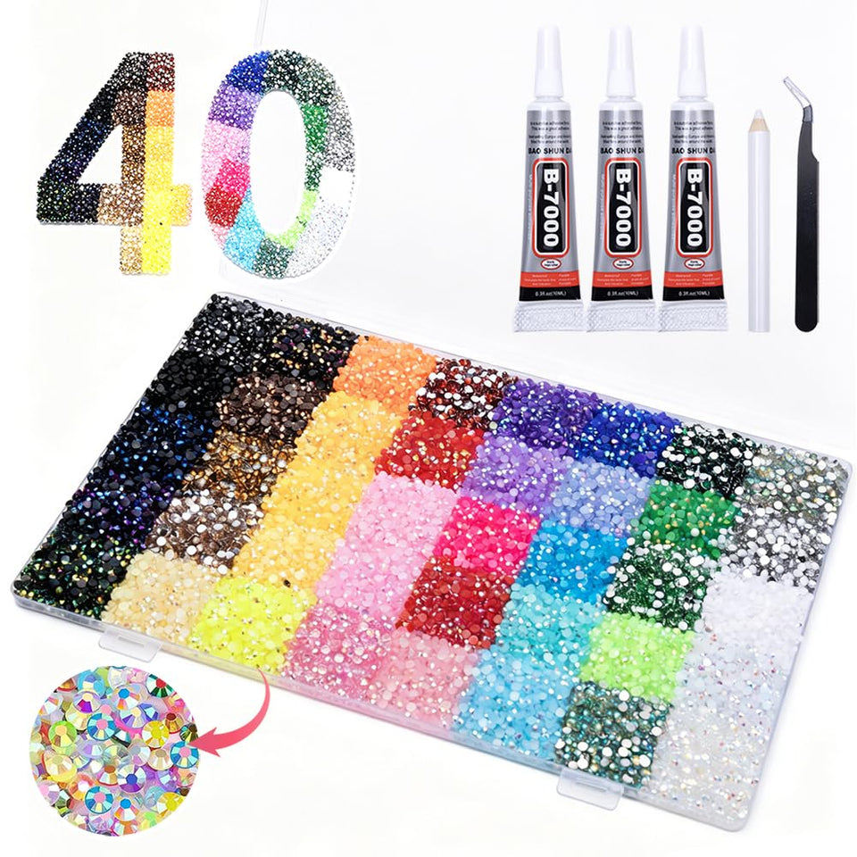 Klimonla front packaging showing full rhinestone kit and tools for instant crafting