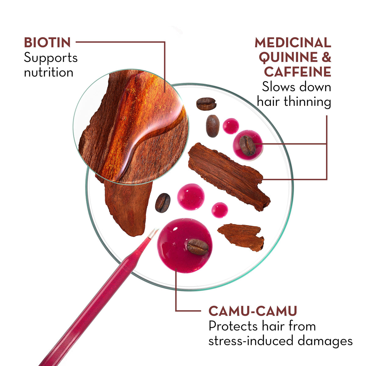 Klorane medicinal quinine ingredient visual highlighting scalp-support benefit